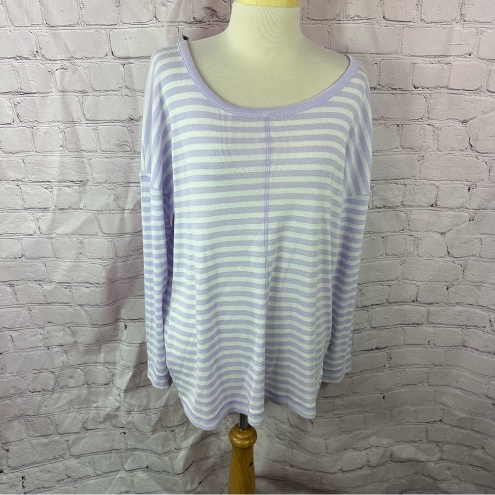 T by Talbots Lavender purple White Striped knit casual top sz XL petite